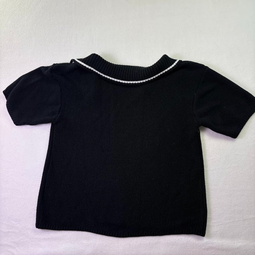 Sonoma Women's‎ Ribbed Sweater Black Size Large Short Sleeve Collared - Picture 5 of 5